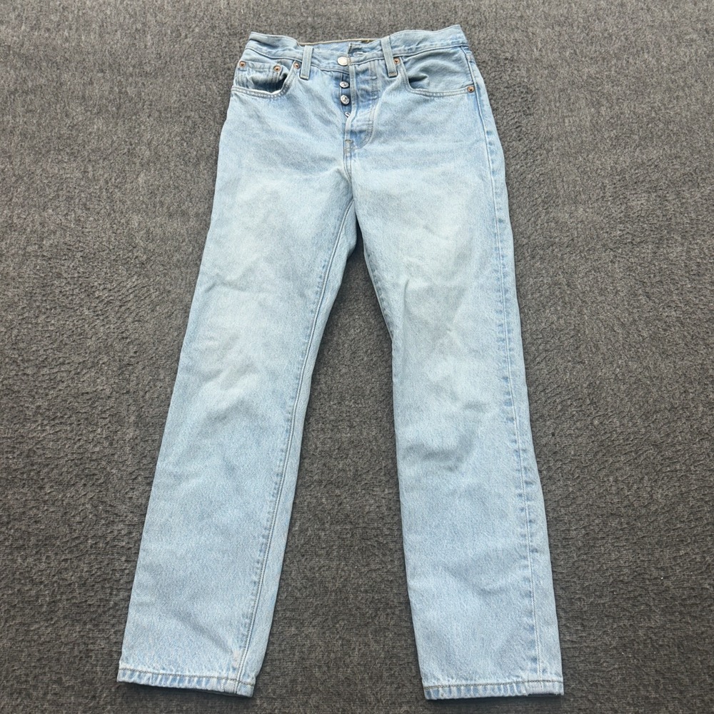 Levis 501 Jeans Womens 24x28 Blue Light Wash Distressed Denim Button Fly